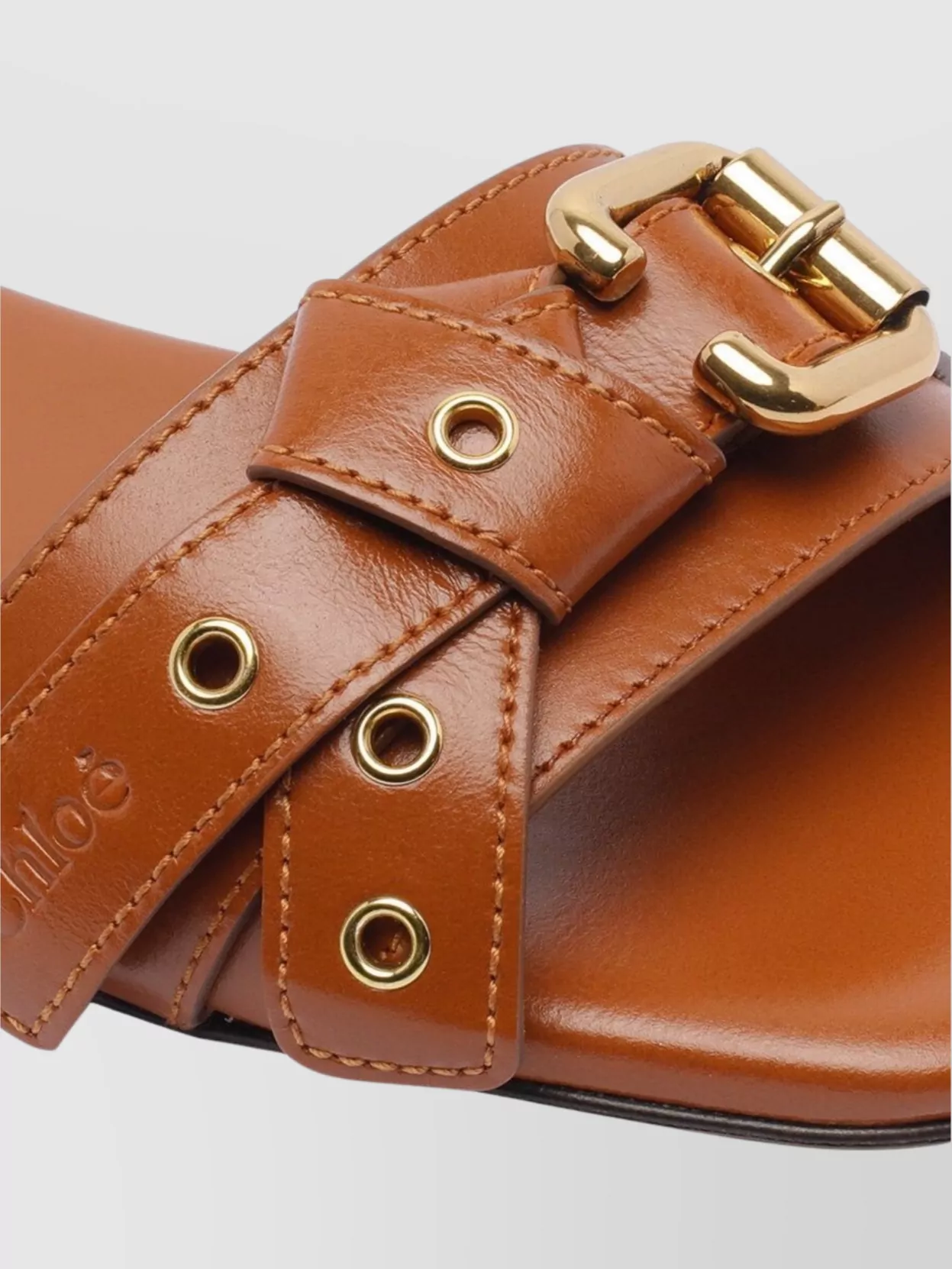 Chloé Mae Leather Buckle Flat Slide Sandals