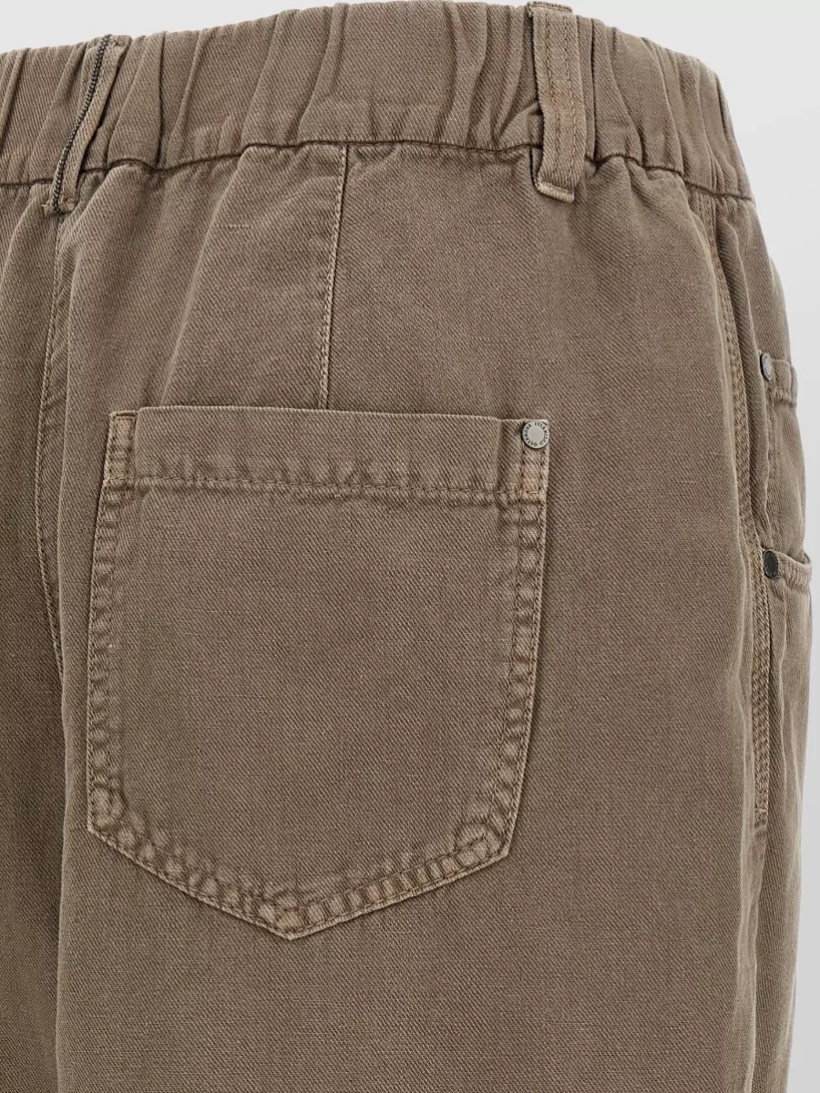 Brunello Cucinelli Cotton Trousers Belt Loops Elastic Waistband