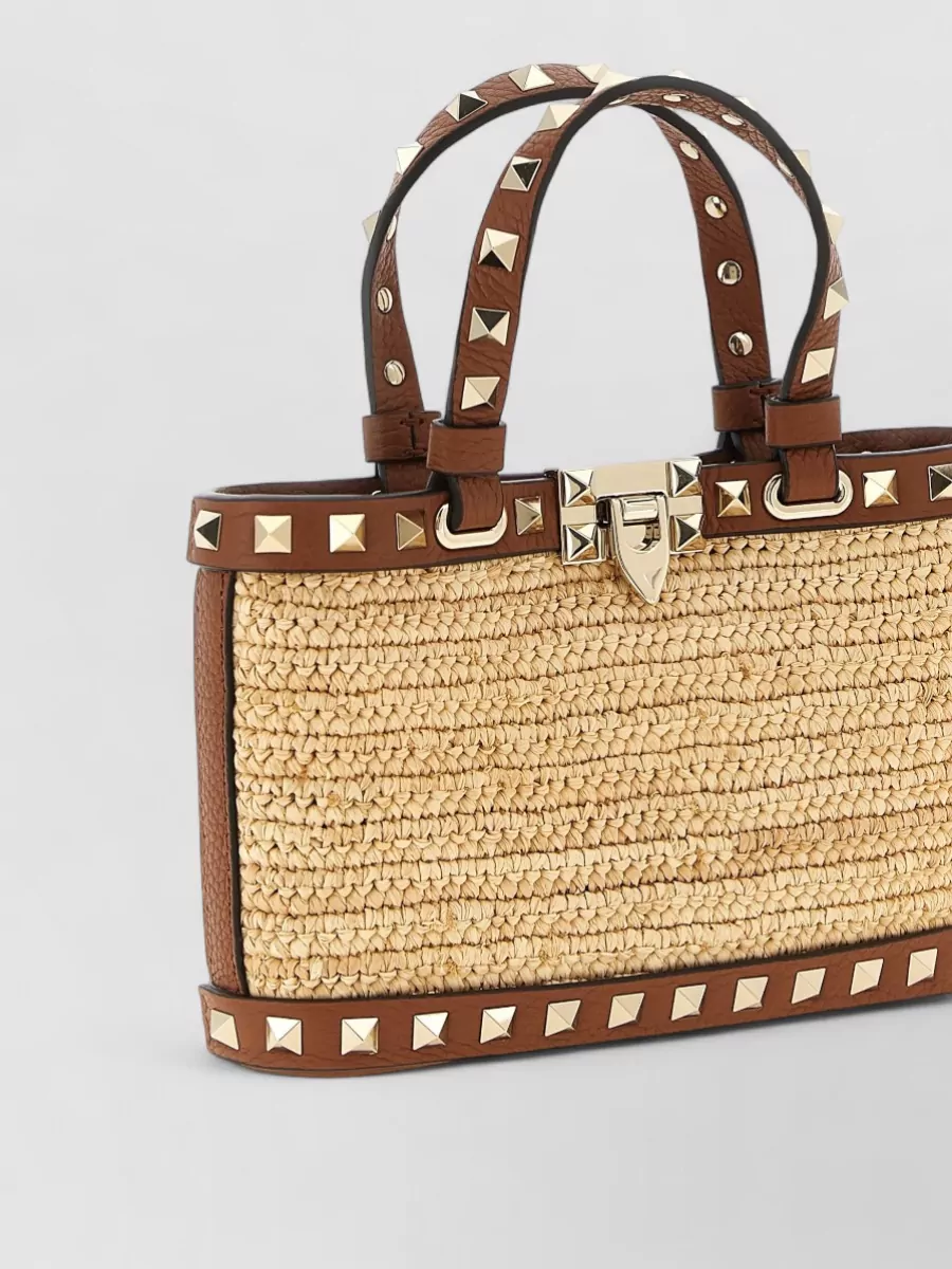 Valentino Garavani Rockstud Mini Straw Tote Bag