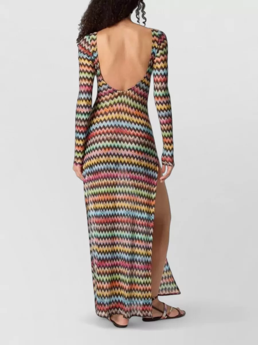 Missoni Printed Long-Sleeve Open-Back Beach Dress