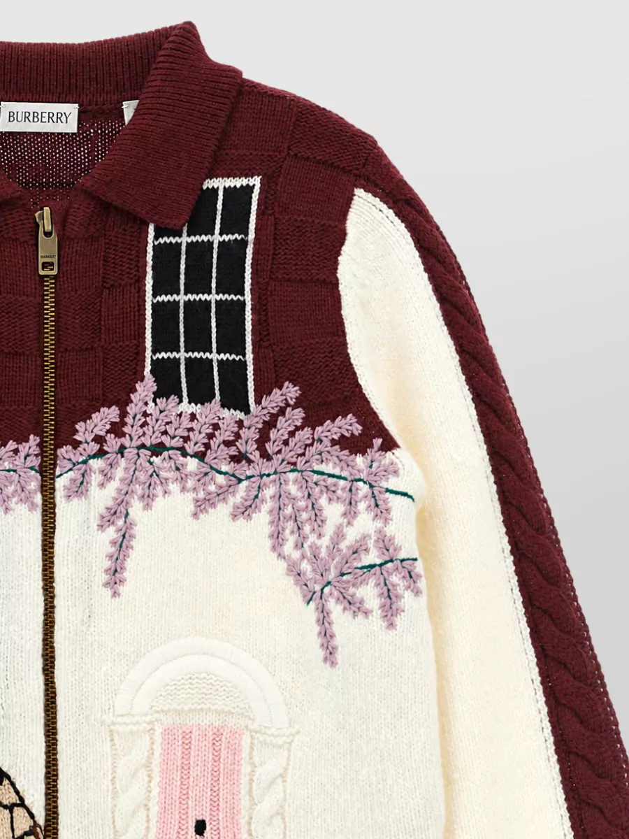 Burberry Cashmere Wool Ribbed Polo Cardigan
