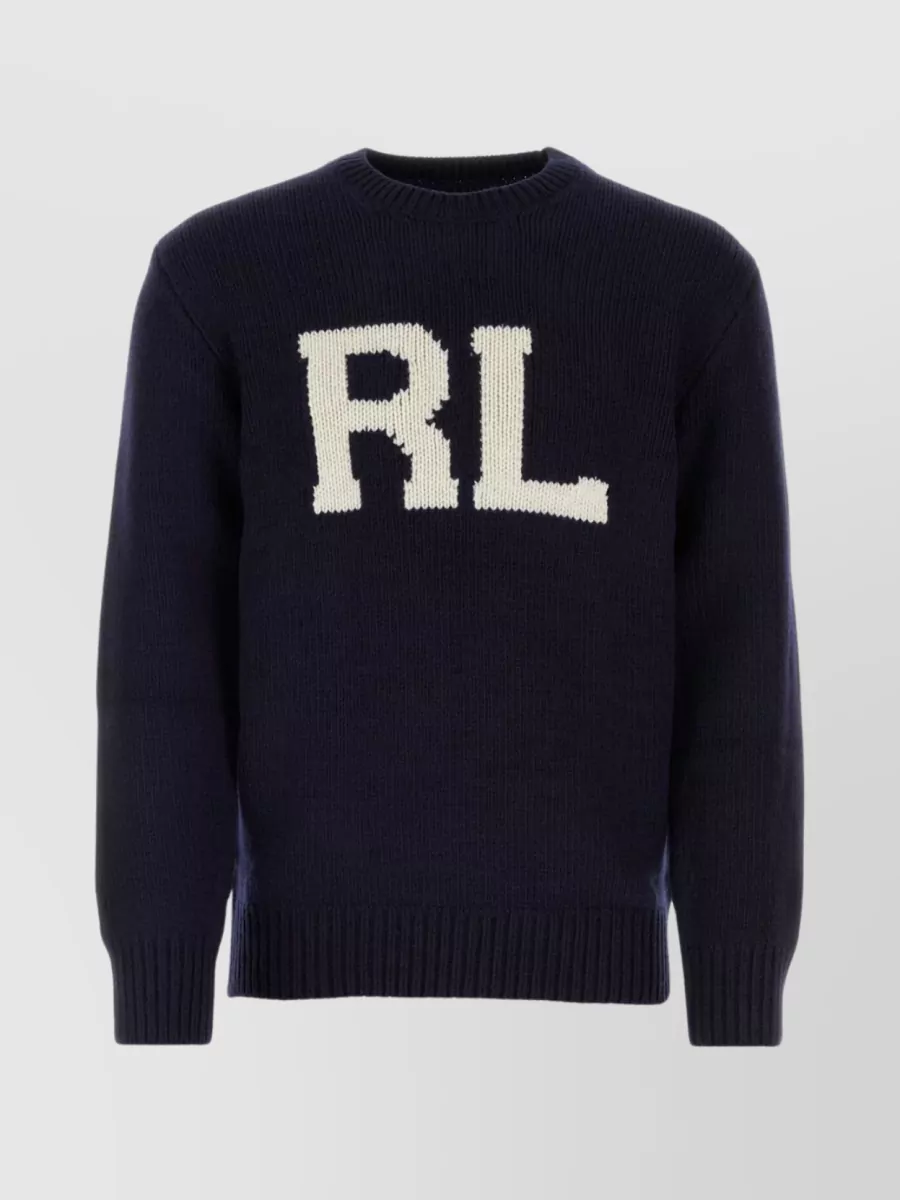 Shop Polo Ralph Lauren Wool Crew Neck Sweater With Ribbed Hem And Cuffs In Black