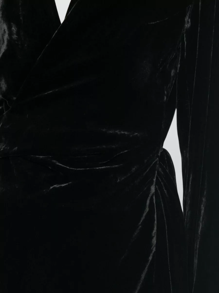 Rick Owens Velvet V-Neck Long-Sleeve Maxi Dress