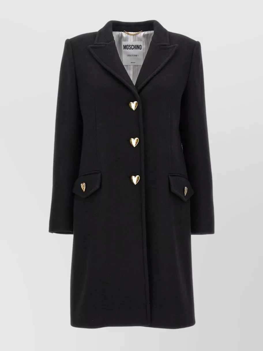 Shop Moschino Heart Button Knee-length Coat With Flap Pockets