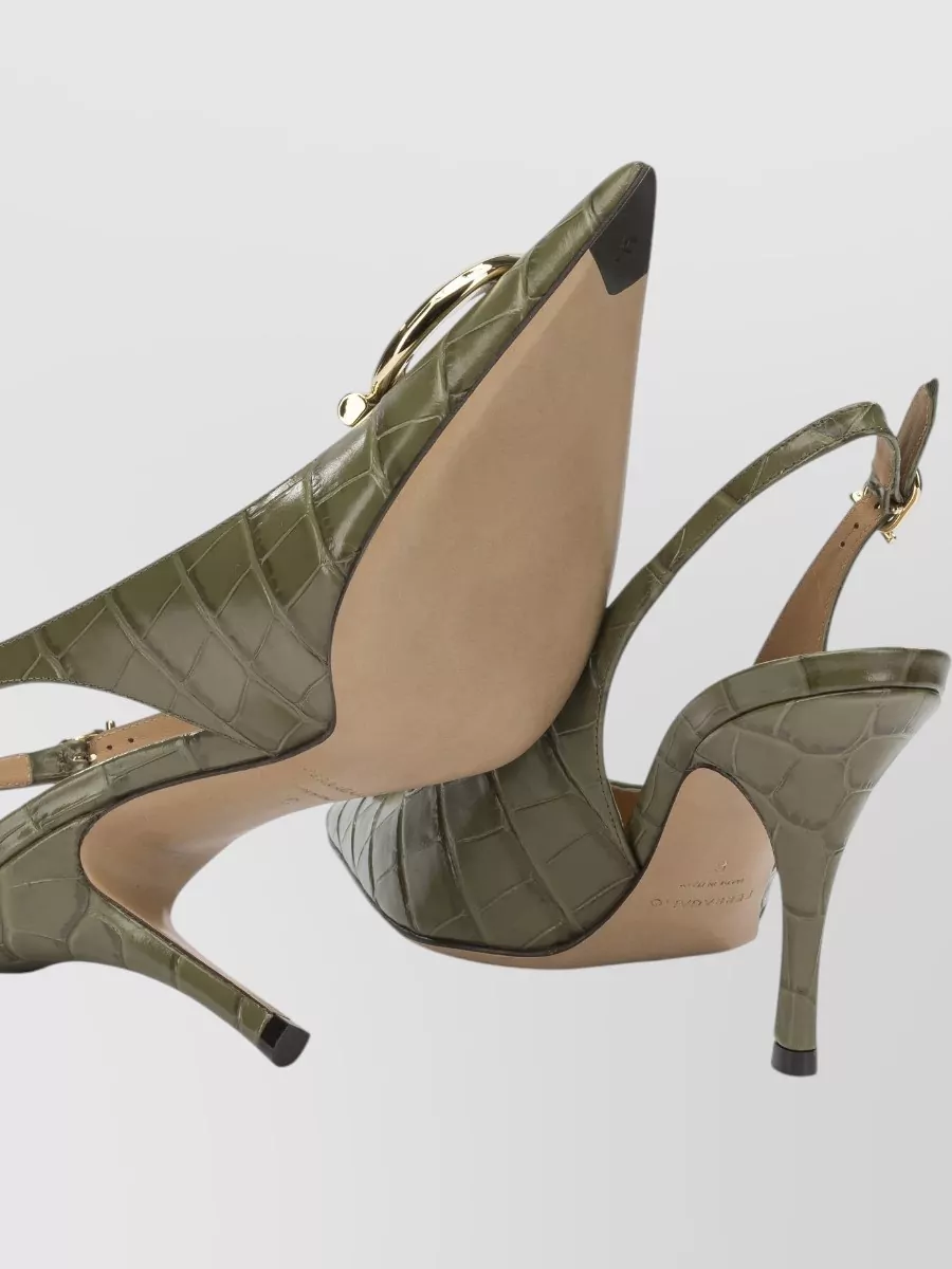 Ferragamo Leather Crocodile-Embossed Slingback Pumps