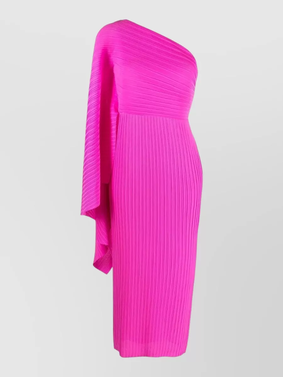 Solace London Draped Ribbed One-Shoulder Long-Sleeve Midi Dress