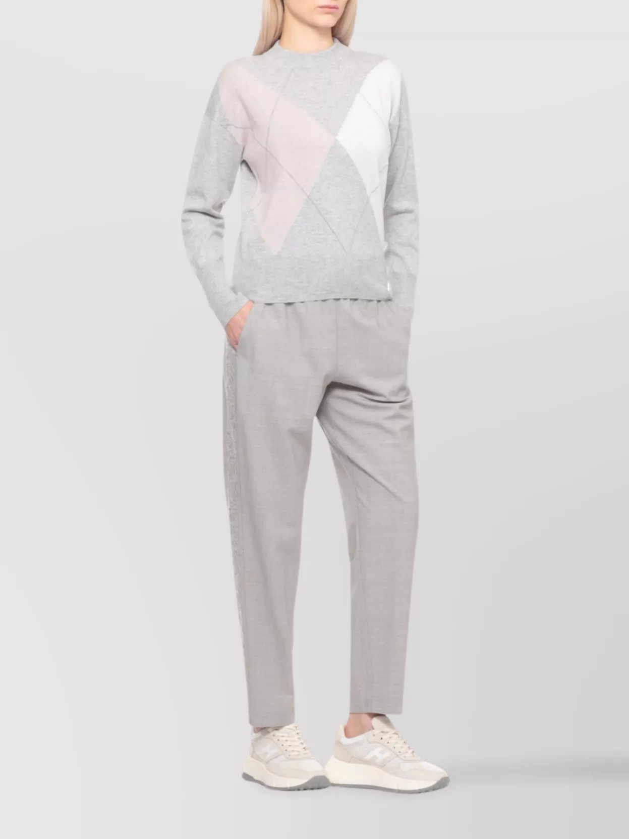 Peserico Argyle Knit Sweater Ribbed Cuffs