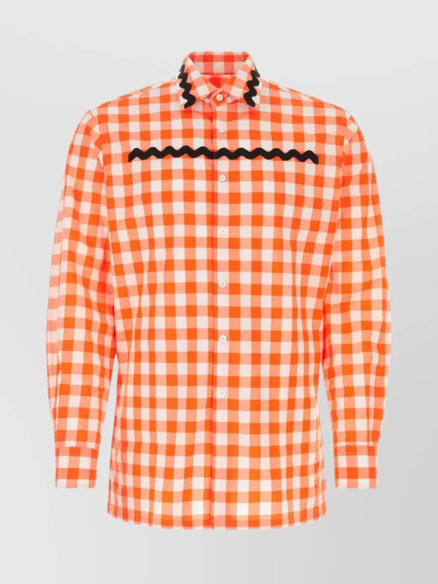 Shop Prada Scalloped Edge Collar Shirt In Orange