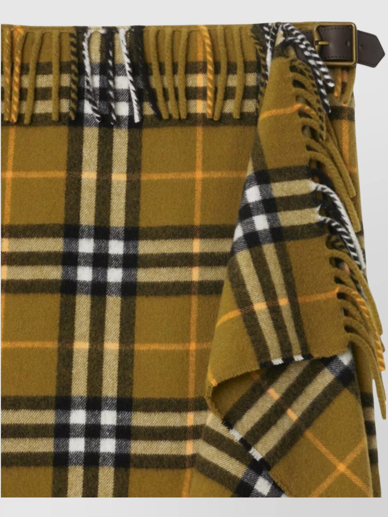 Burberry Wool Cashmere Plaid Wrap Skirt With Fringe