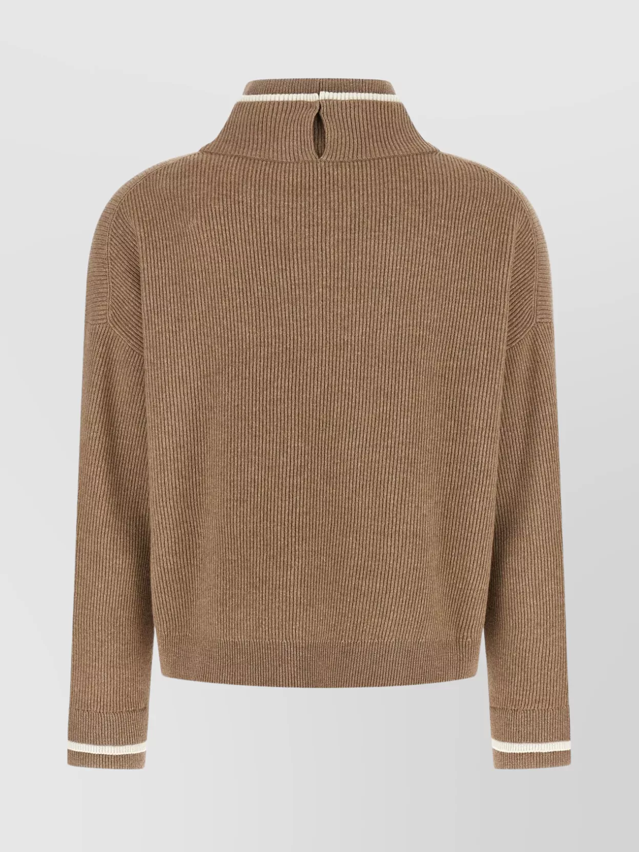 Brunello Cucinelli Ribbed Mock Neck Sweater With Contrast Trim In Brown