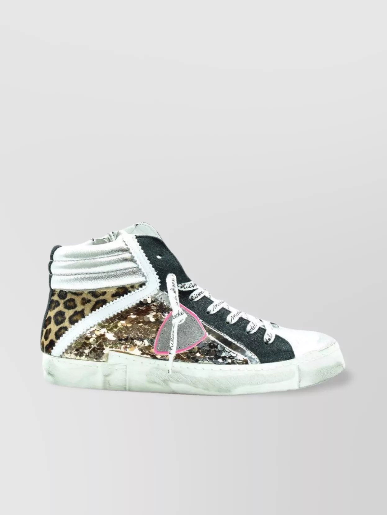 Philippe Model Sequin High-top Sneakers Leopard Print In White