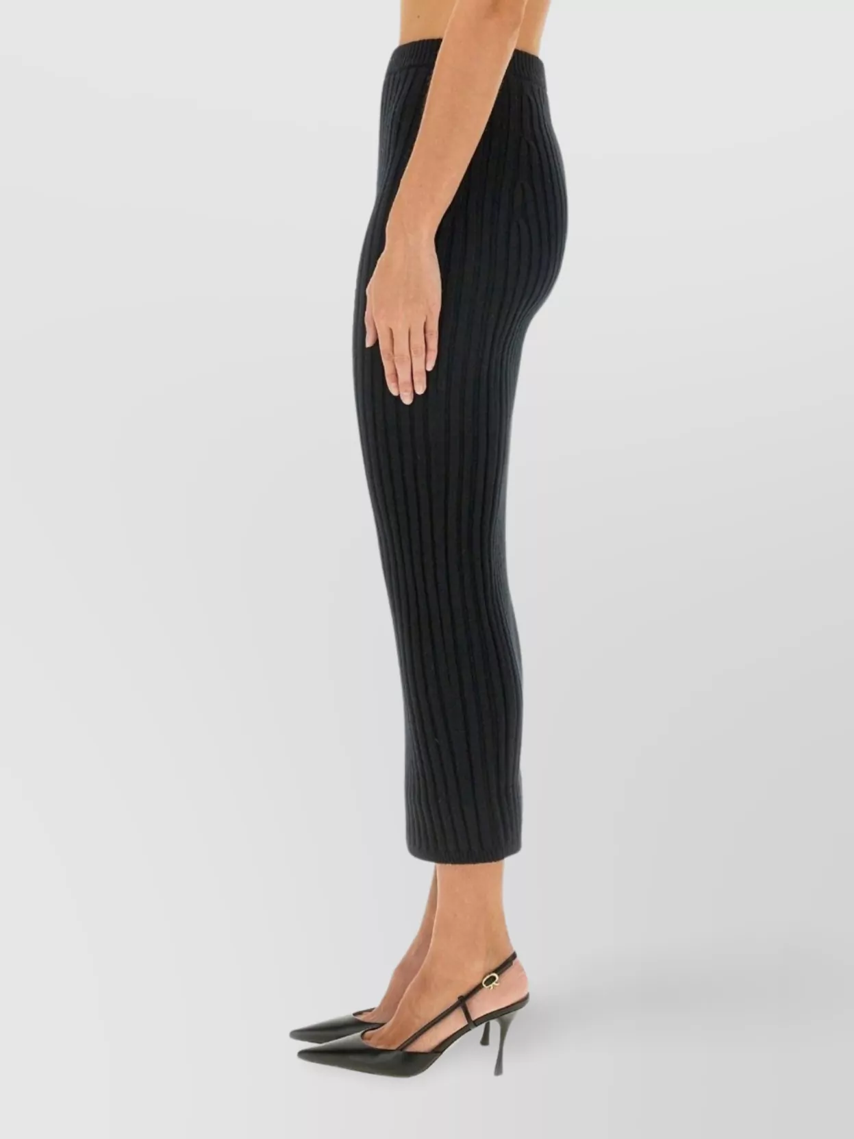 Max Mara High Waist Midi Skirt With Ribbed Texture In Brown