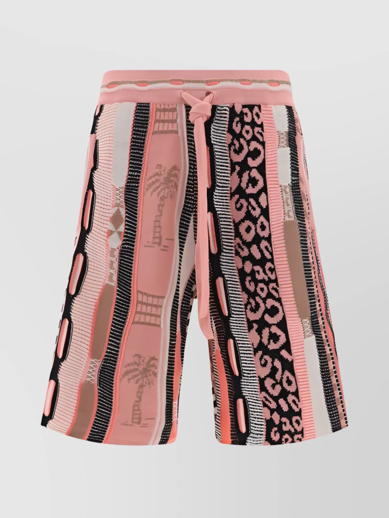 Shop Laneus Jacquard Print Knit Shorts With Contrast Detailing