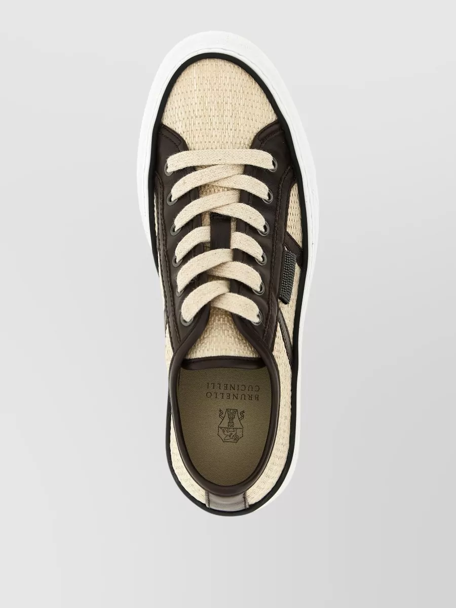 Brunello Cucinelli Textured Fabric Sneakers Contrast Trim Rubber Sole