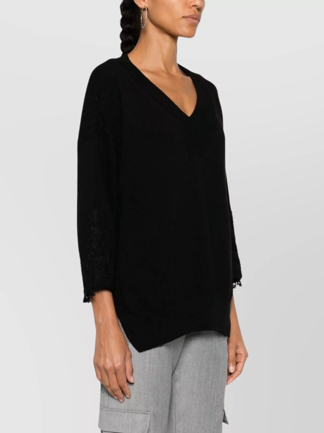 Ermanno Scervino V-Neck Lace Detail 3/4 Sleeve Top