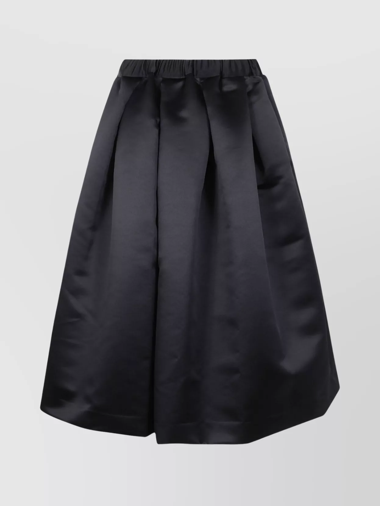 Comme Des Garçons Pleated Satin Finish Midi Length Skirt In Black