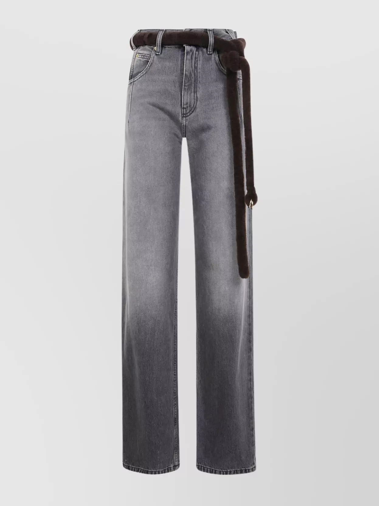 Darkpark Straight Leg Denim Fur Belt