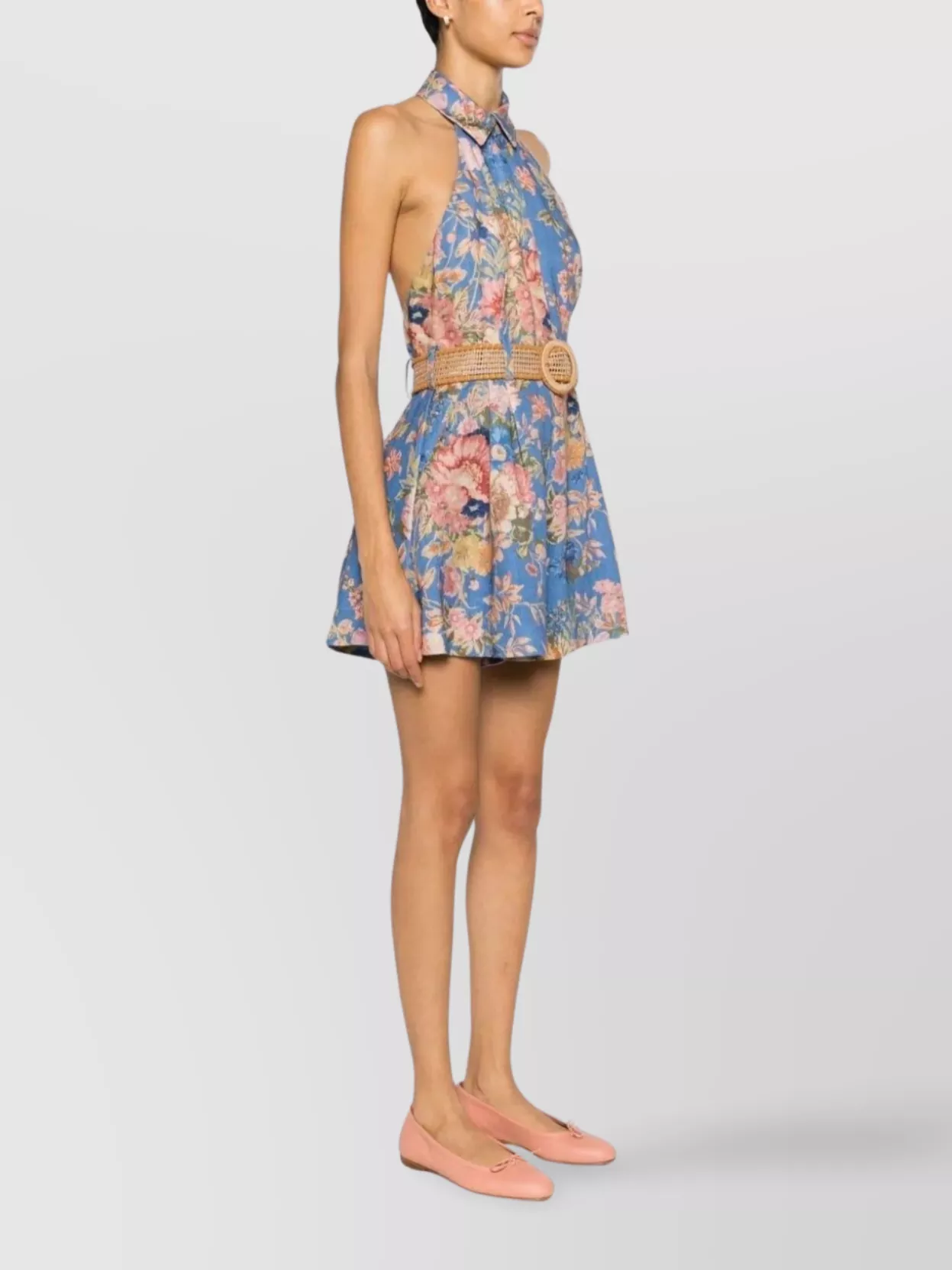 Zimmermann Floral Halterneck Belted Playsuit