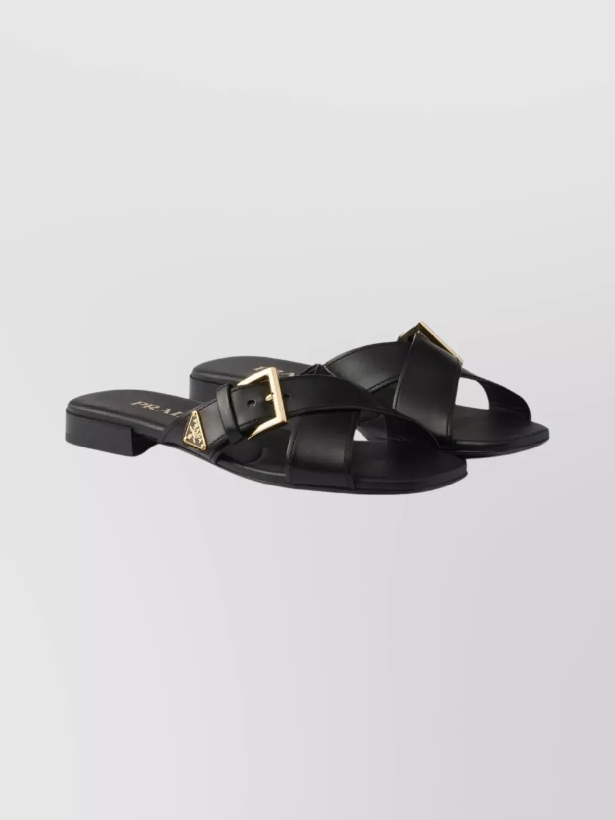 Prada Cross Strap Flat Slides Buckle In Black