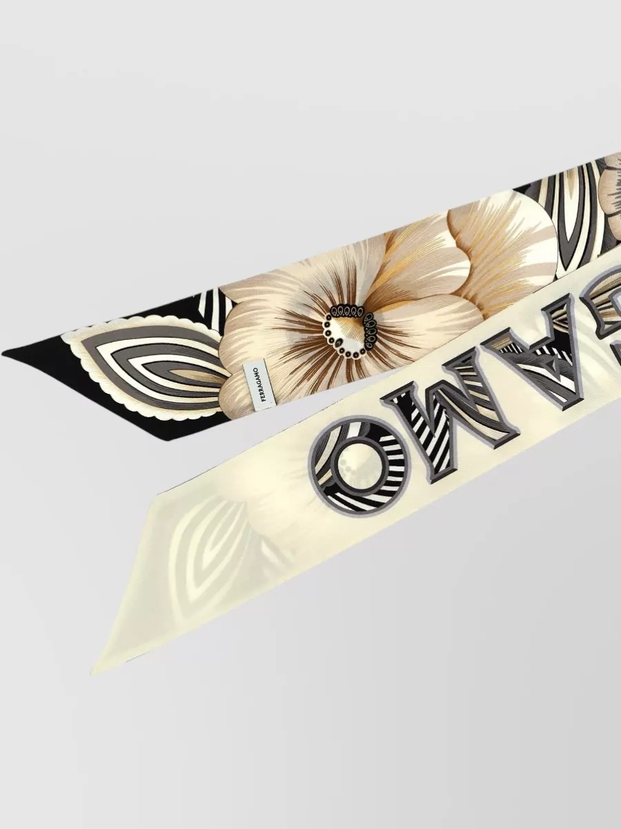 Ferragamo Brezza Long Scarf Floral Motif Design