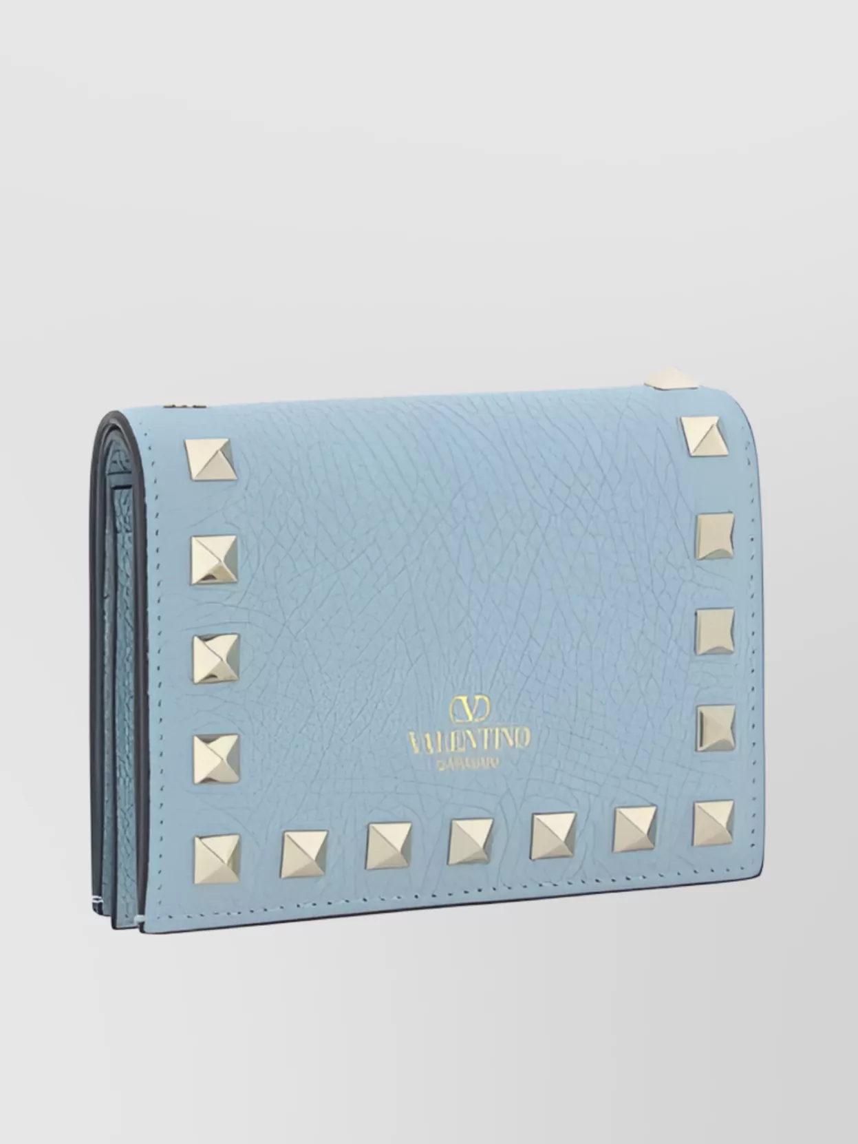 Valentino Garavani Rockstud Beaded Leather Wallet In Blue