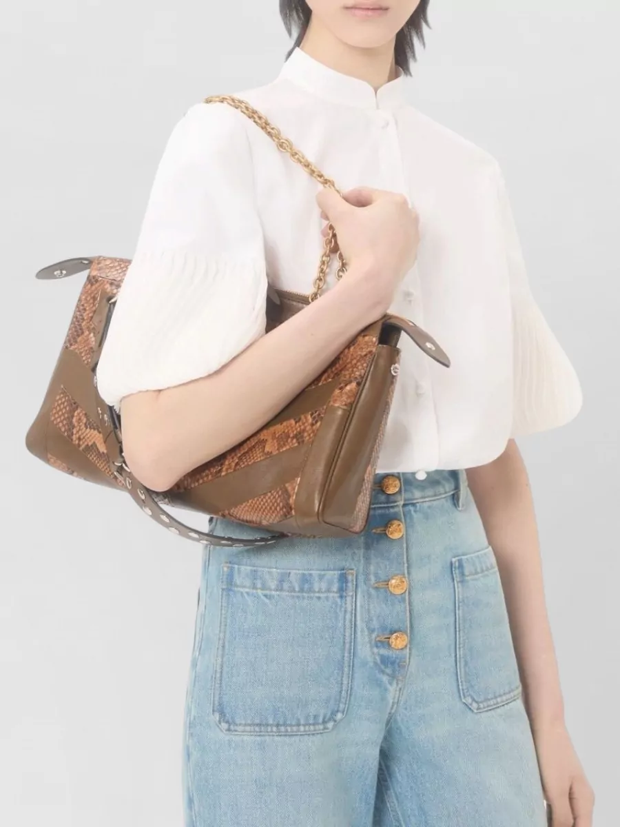Valentino Cotton Mandarin Collar Pleated Sleeve Blouse