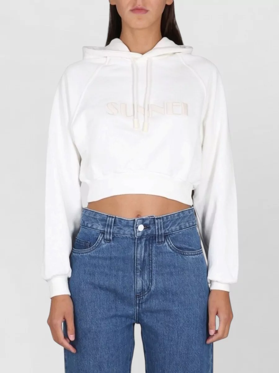 Sunnei Cropped Hooded Knitwear Top Drawstring Ribbed