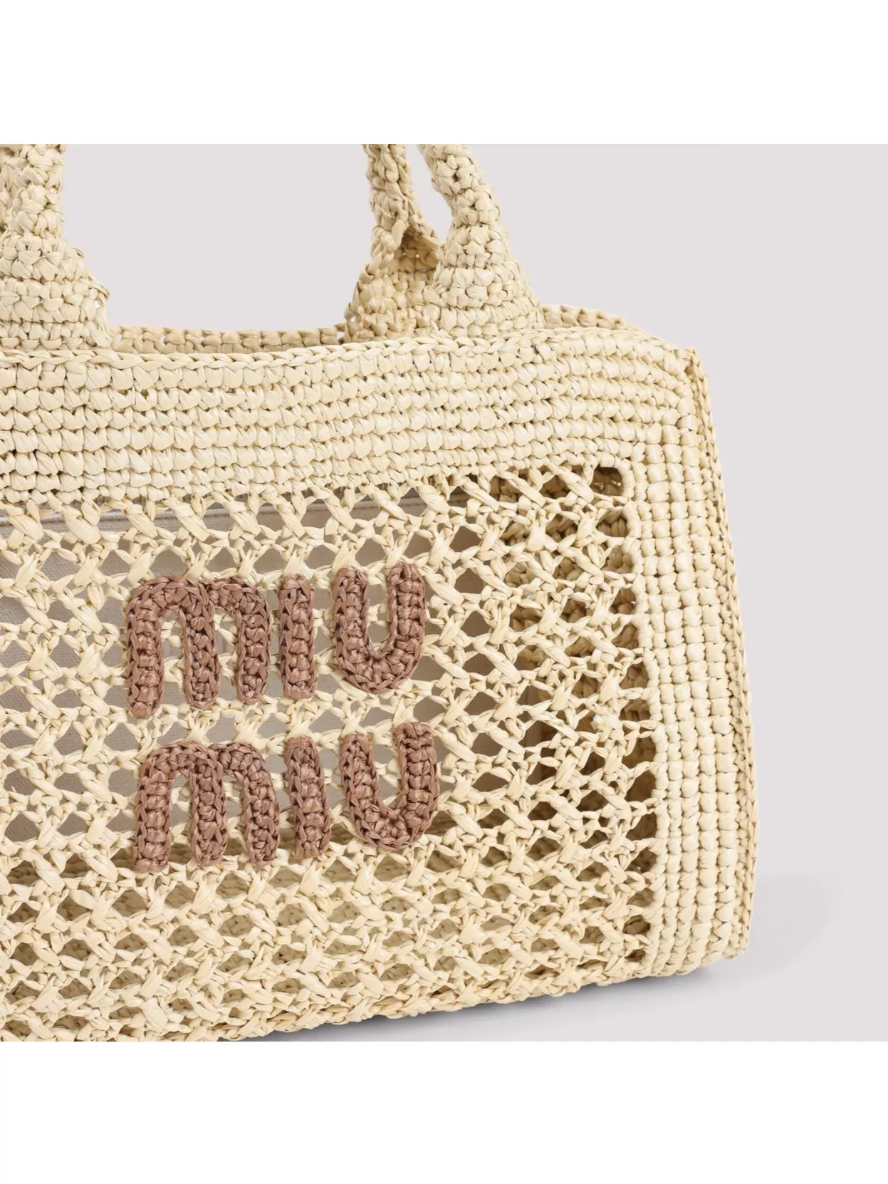 Miu Miu Crochet Raffia Tote Bag Perforated Handles