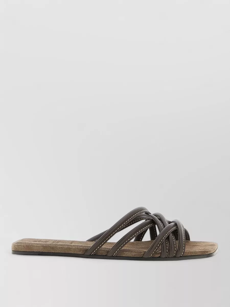Brunello Cucinelli Leather Slides Square Toe Flat Sole