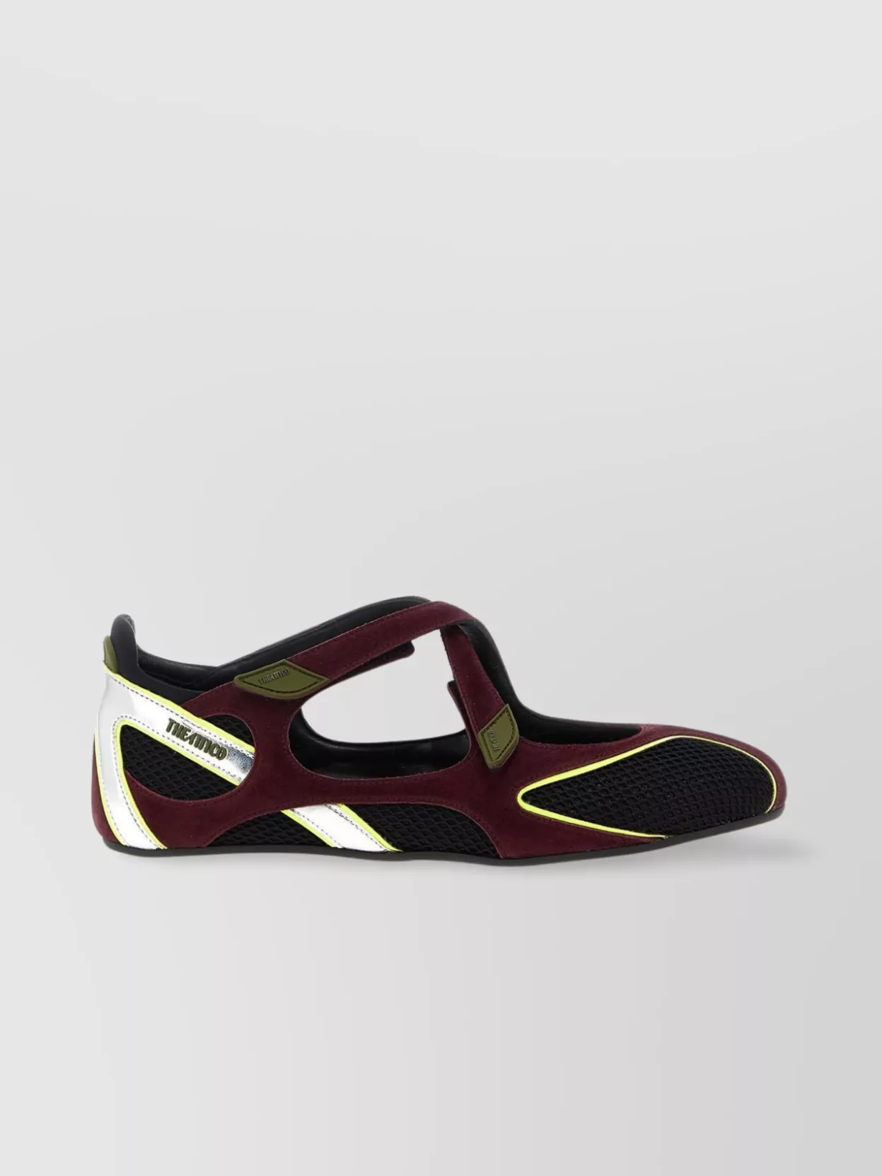 Attico Nomad Bordeaux Ballet Shoes With Criss-crossed Straps And Mesh Panels In Tech Fabric And Suede Woman In Black