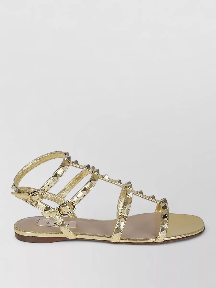 Valentino Garavani Rockstud Nappa Laminated Flat Sole Sandals
