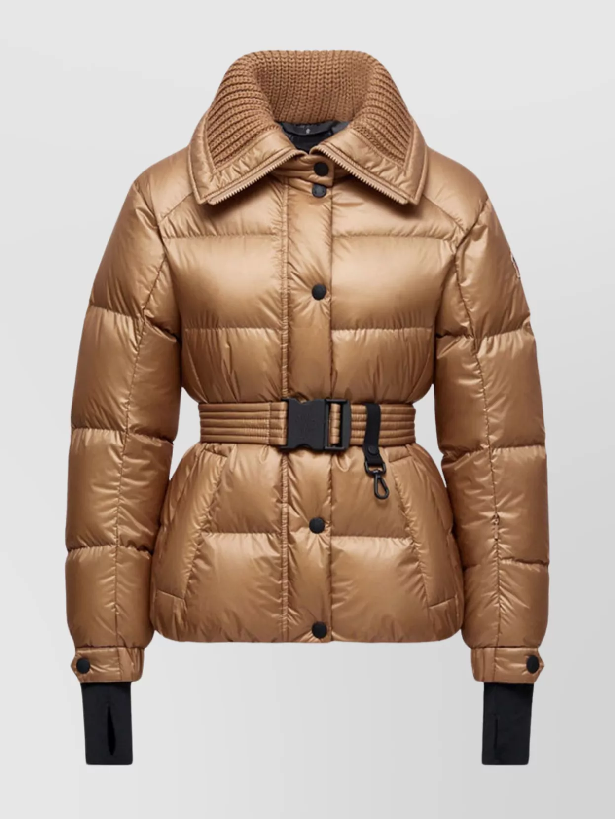 Moncler Padded Ski Jacket With Belt And Hood In Brown