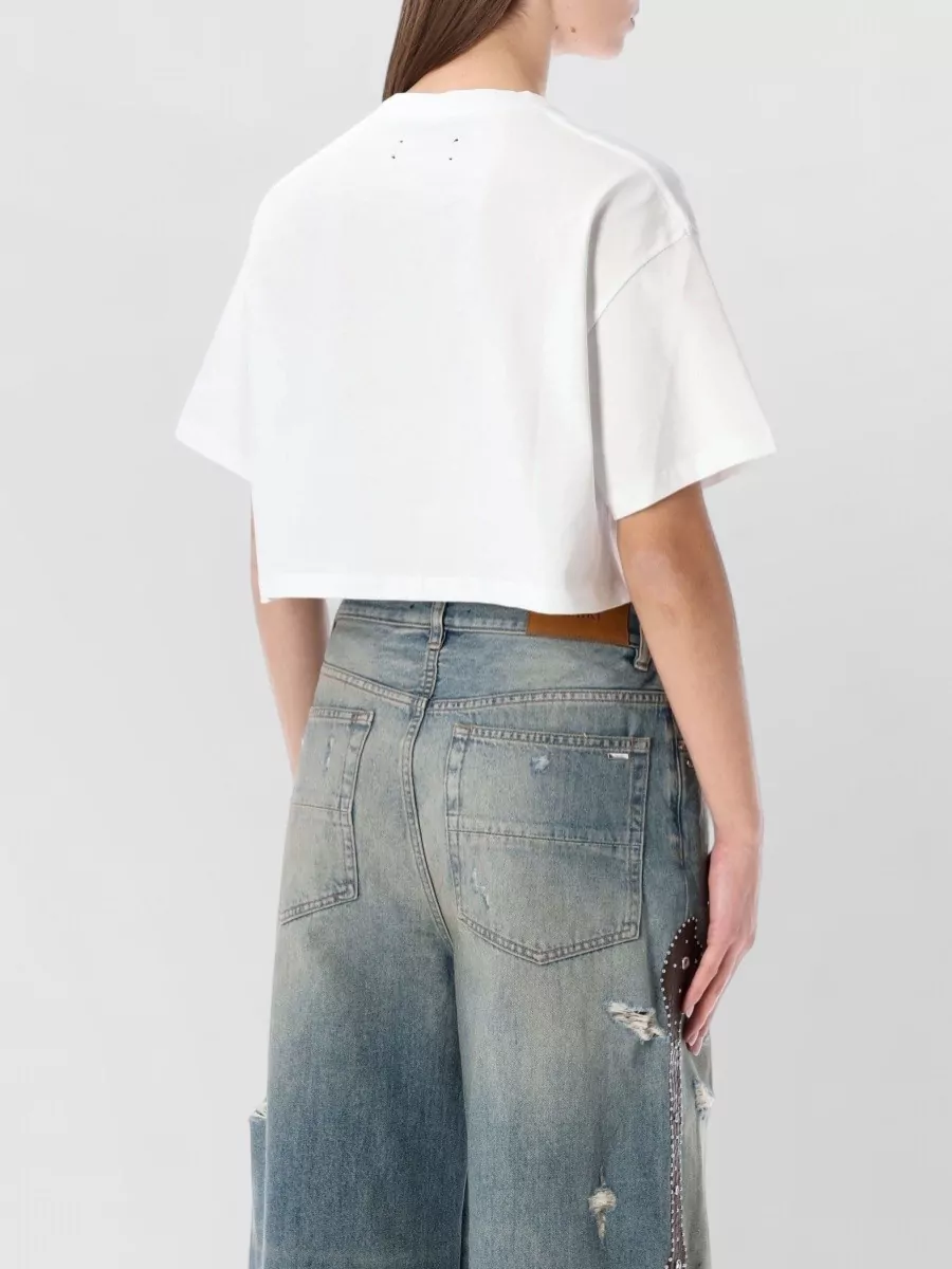 Amiri Art District Cropped T-shirt Short Sleeves In White