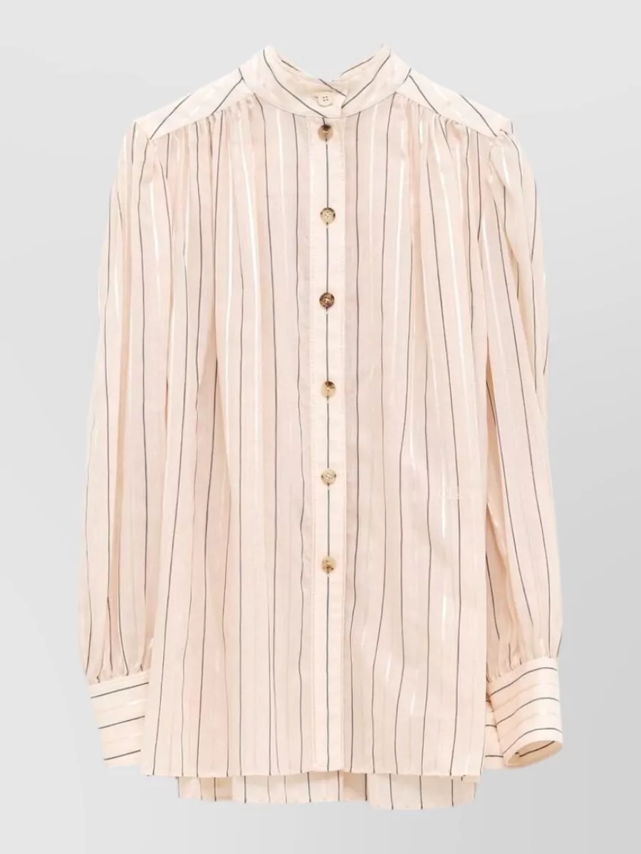 Chloé striped high-neck gathered silk shirt