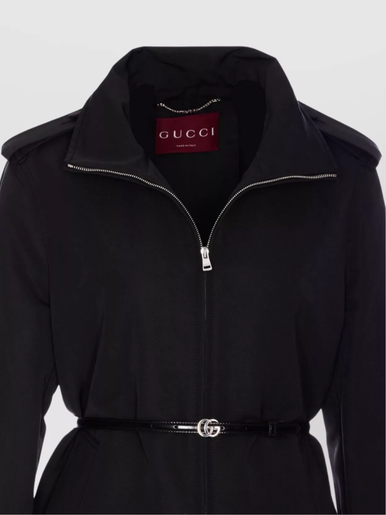 Gucci Belted Waist Nylon Faille Coat With Epaulettes