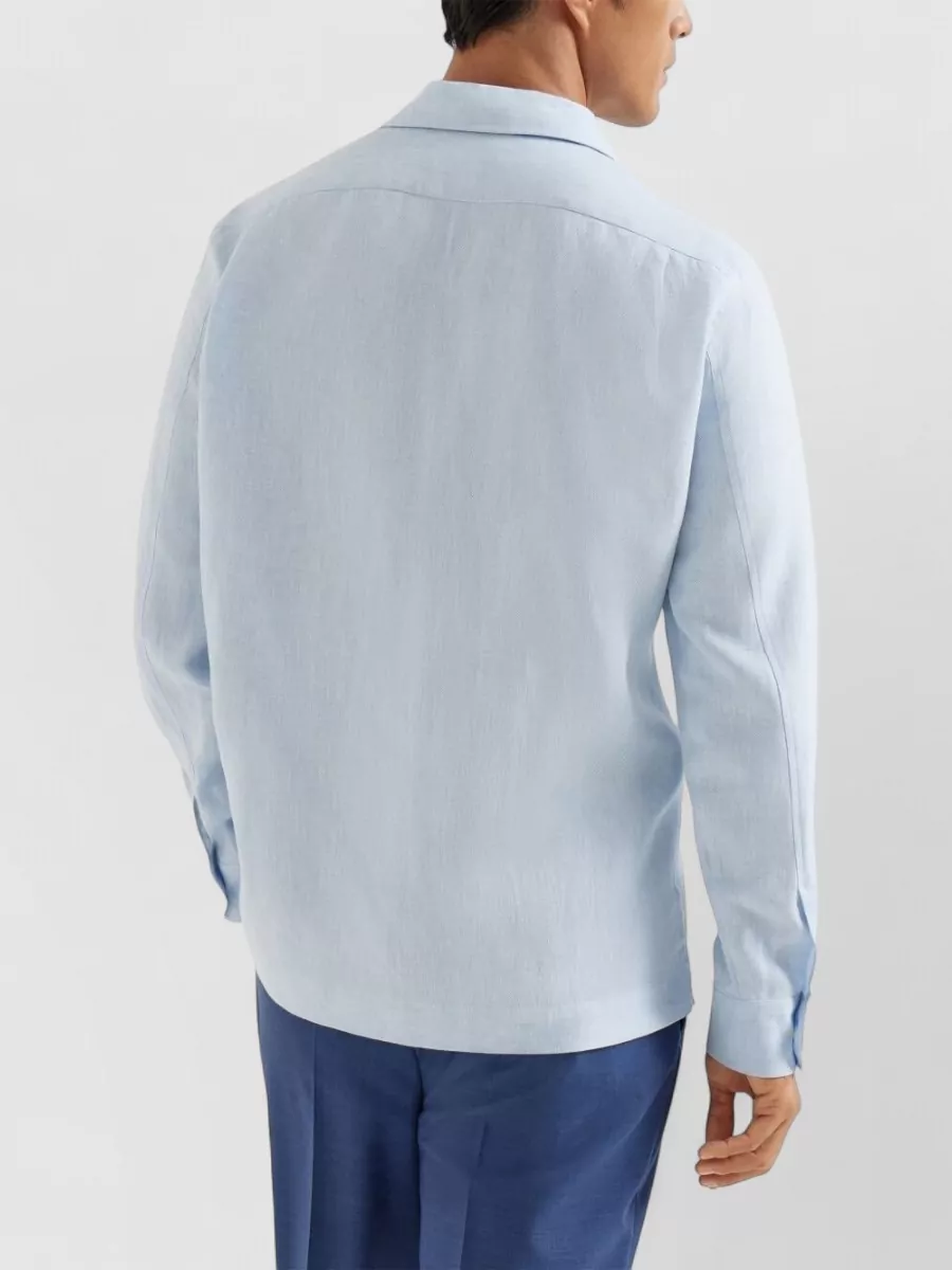 Brunello Cucinelli Linen Cotton Blend Shirt Long Sleeves Spread Collar