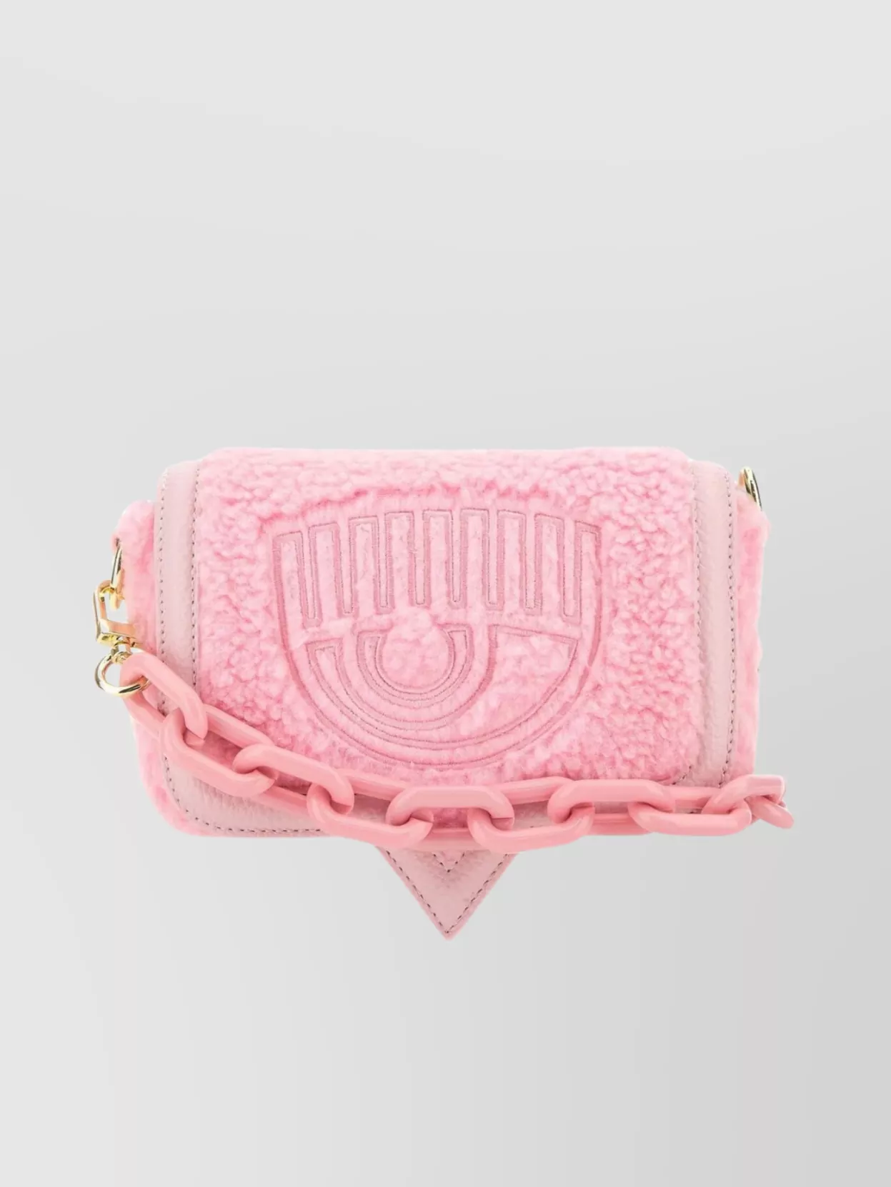 Shop Chiara Ferragni Small Eyelike Crossbody Bag With Teddy Material In Pink