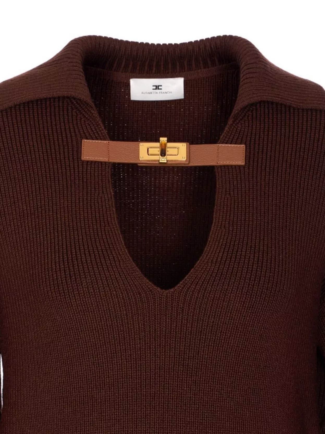 Elisabetta Franchi Knitwear Collared Design Long Sleeves Ribbed Texture V-Neckline