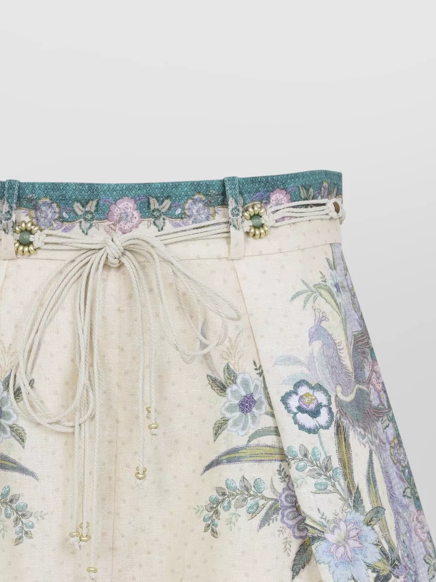 Zimmermann Linen Floral-Print High-Rise Pleated Shorts