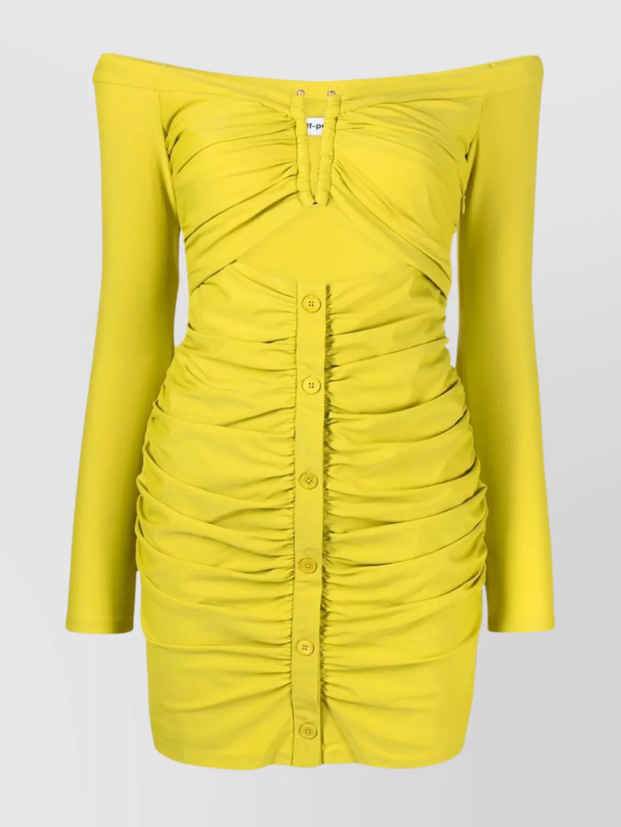 Shop Self-portrait Bare Shoulder Dress With U Bar Cut-out In Yellow
