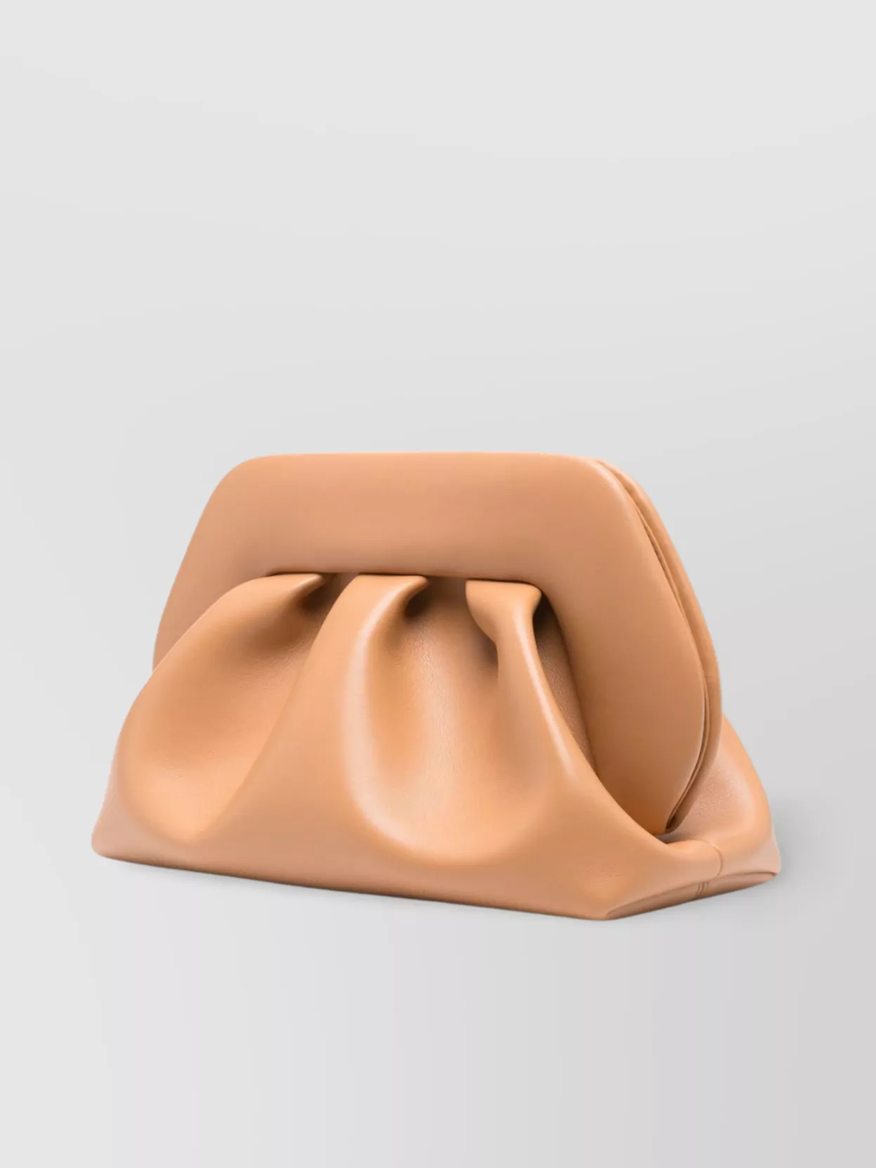 Themoirè Handle Pleated Engraved Clutch Bag In Neutral