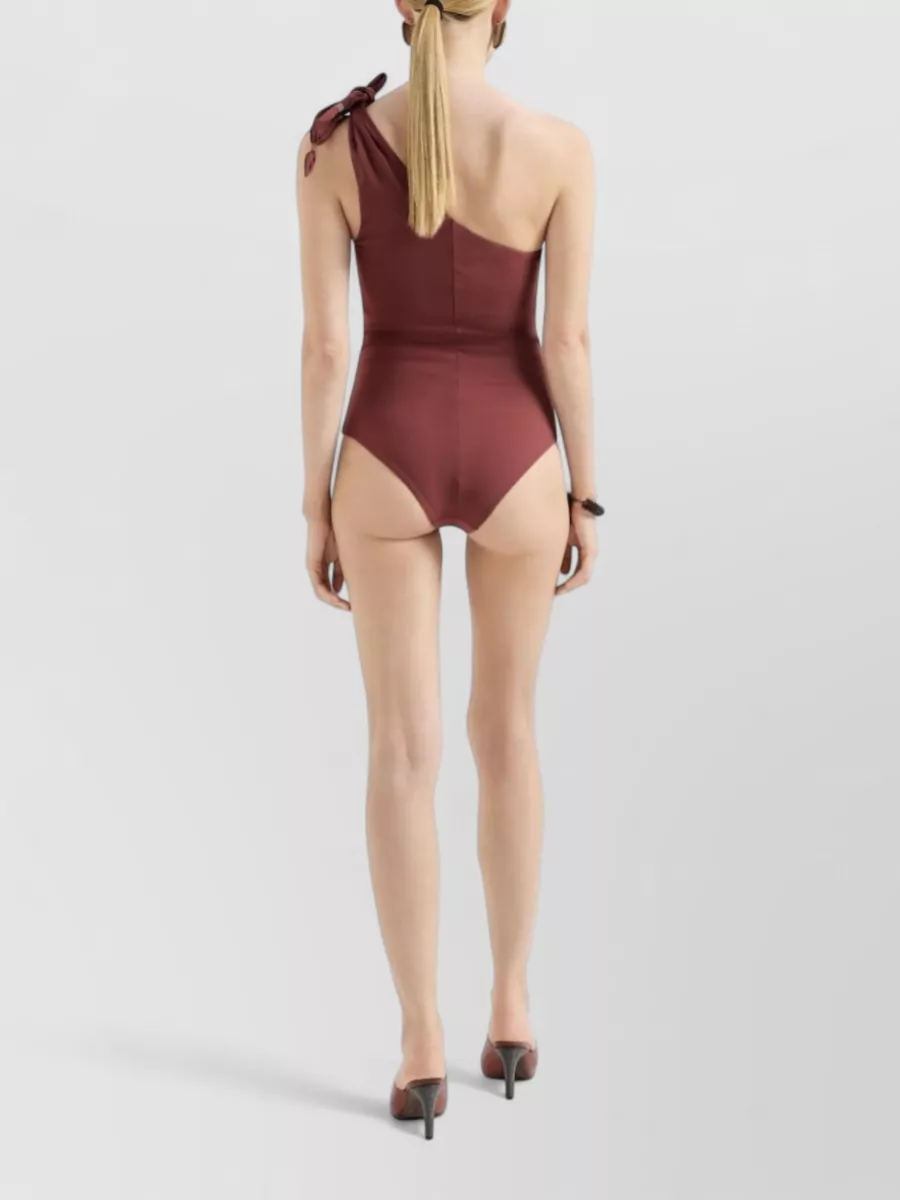 Brunello Cucinelli One Shoulder Swimsuit High Cut Embellished Knot