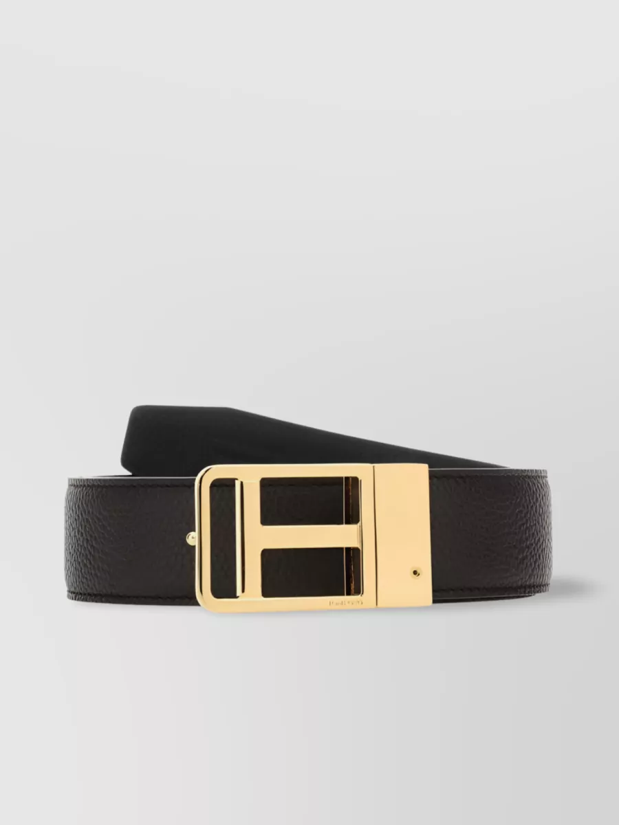 Shop Tom Ford Streamlined Leather Belt With Gold Buckle In Black