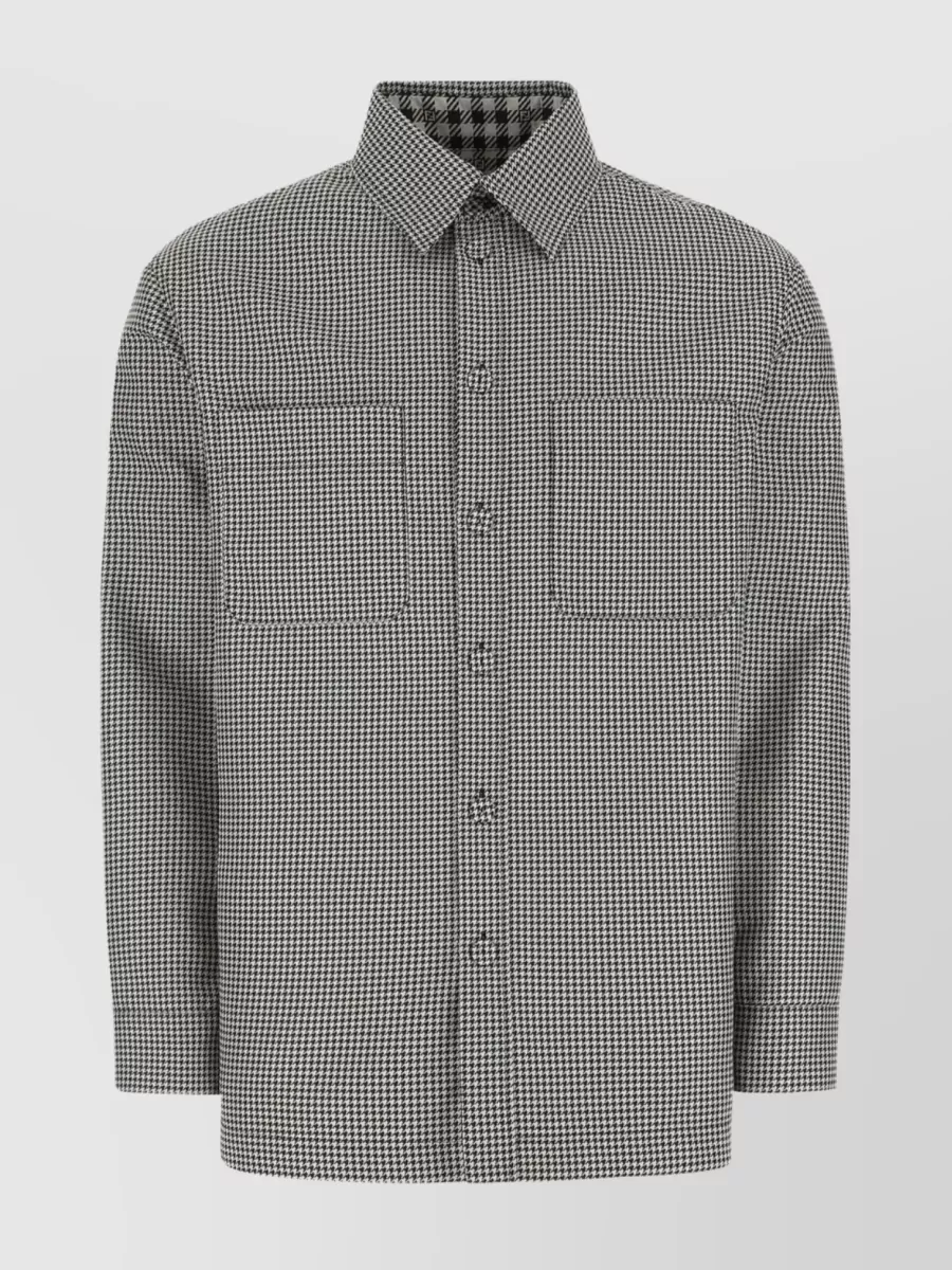 Shop Fendi Houndstooth Pattern Reversible Embroidered Shirt In Grey