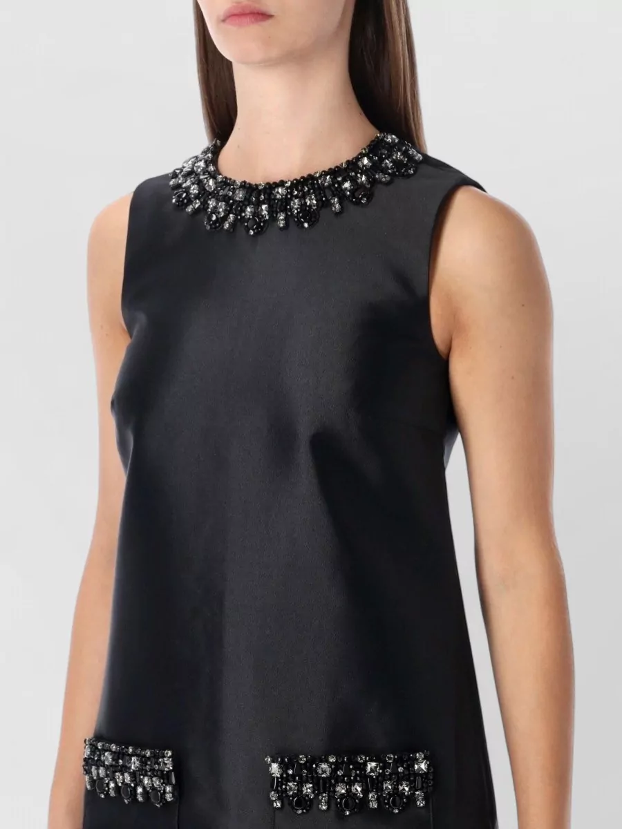 Self-Portrait Embellished Taffeta Sleeveless Mini Dress