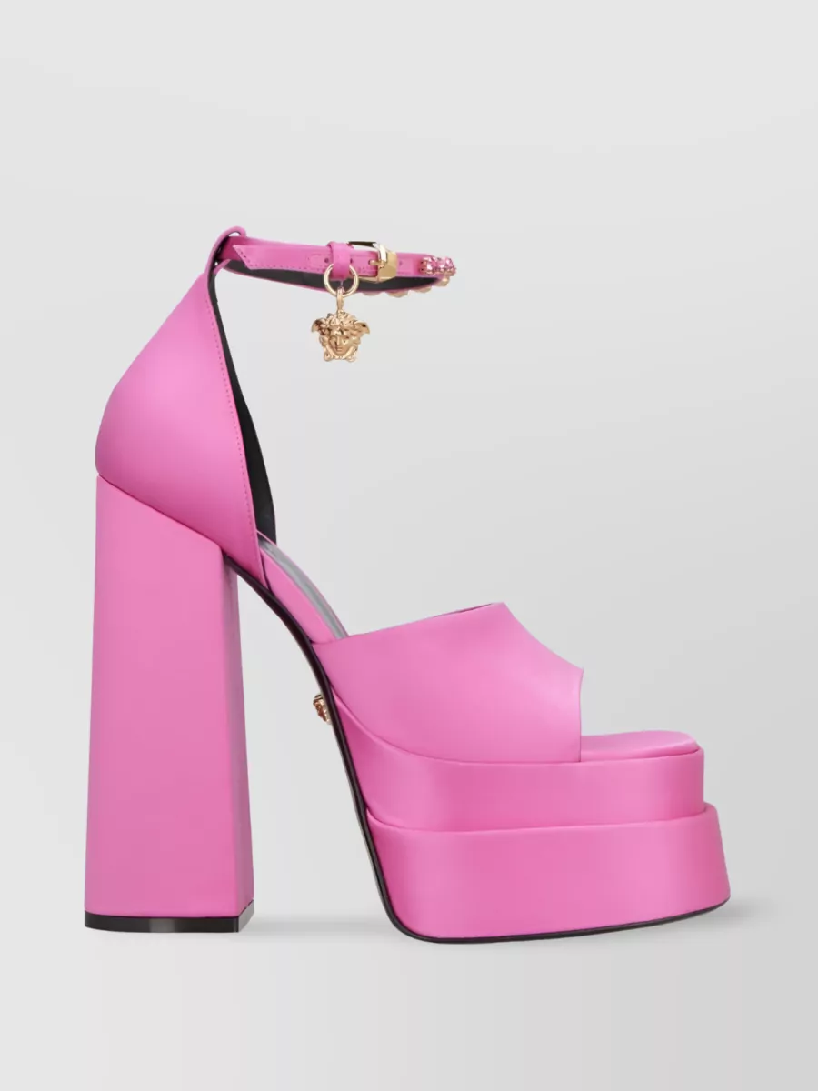 Shop Versace Medusa Symbol Platform Sandals In Purple