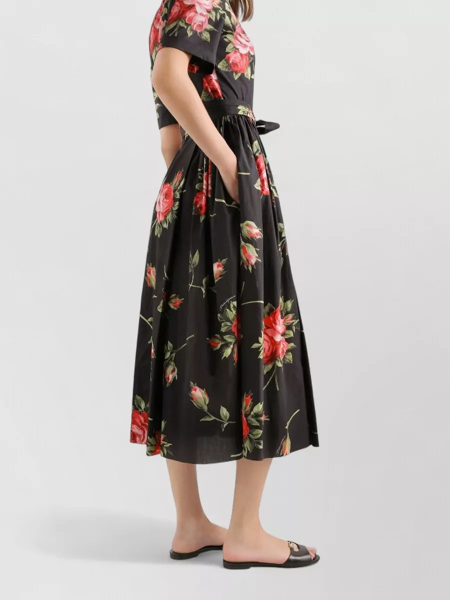 Dolce & Gabbana Rose Bouquet-print Poplin Shirt Dress Clothing In Black