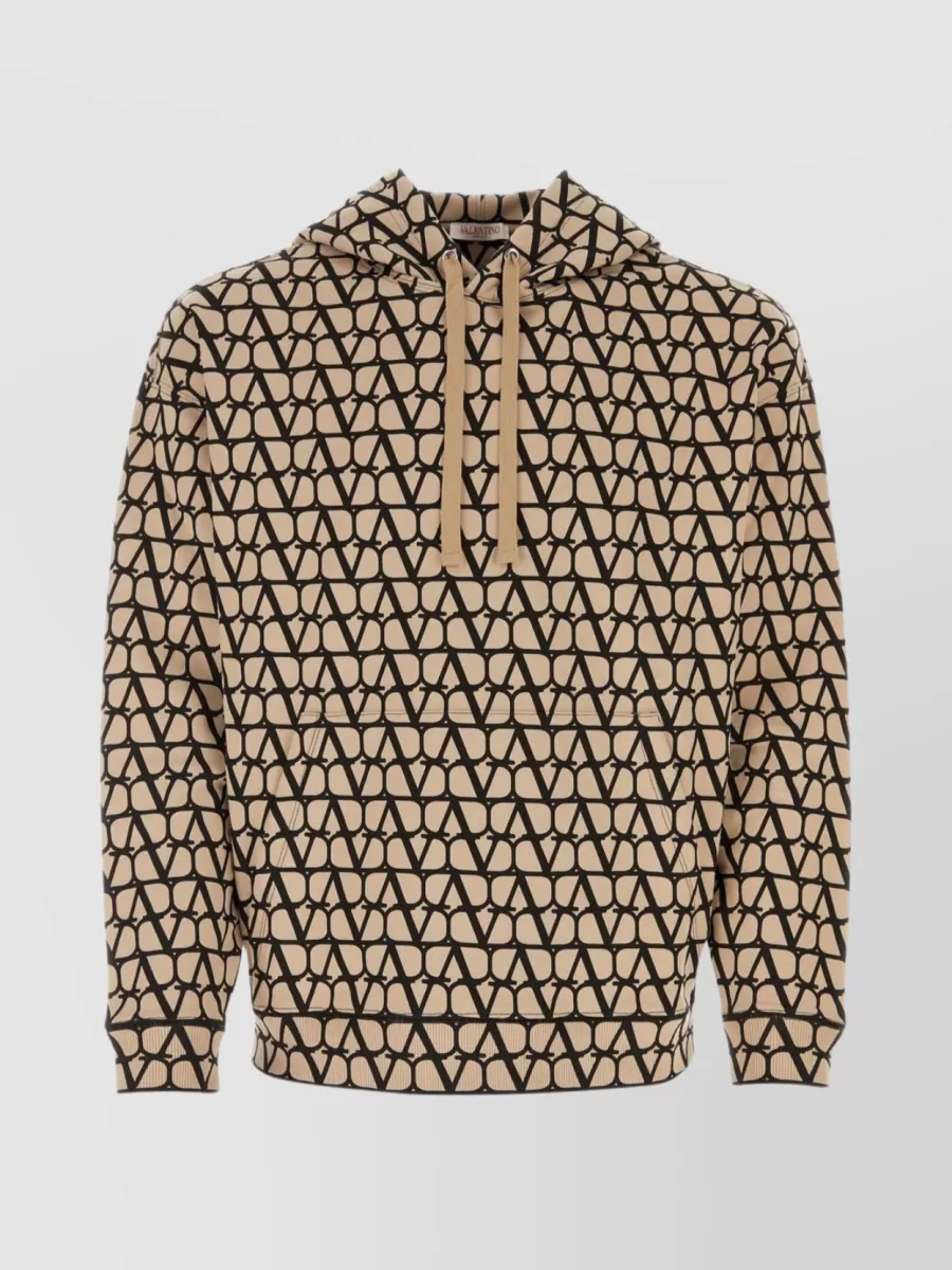 Shop Valentino Iconographic Canvas Hooded Sweatshirt In Cream