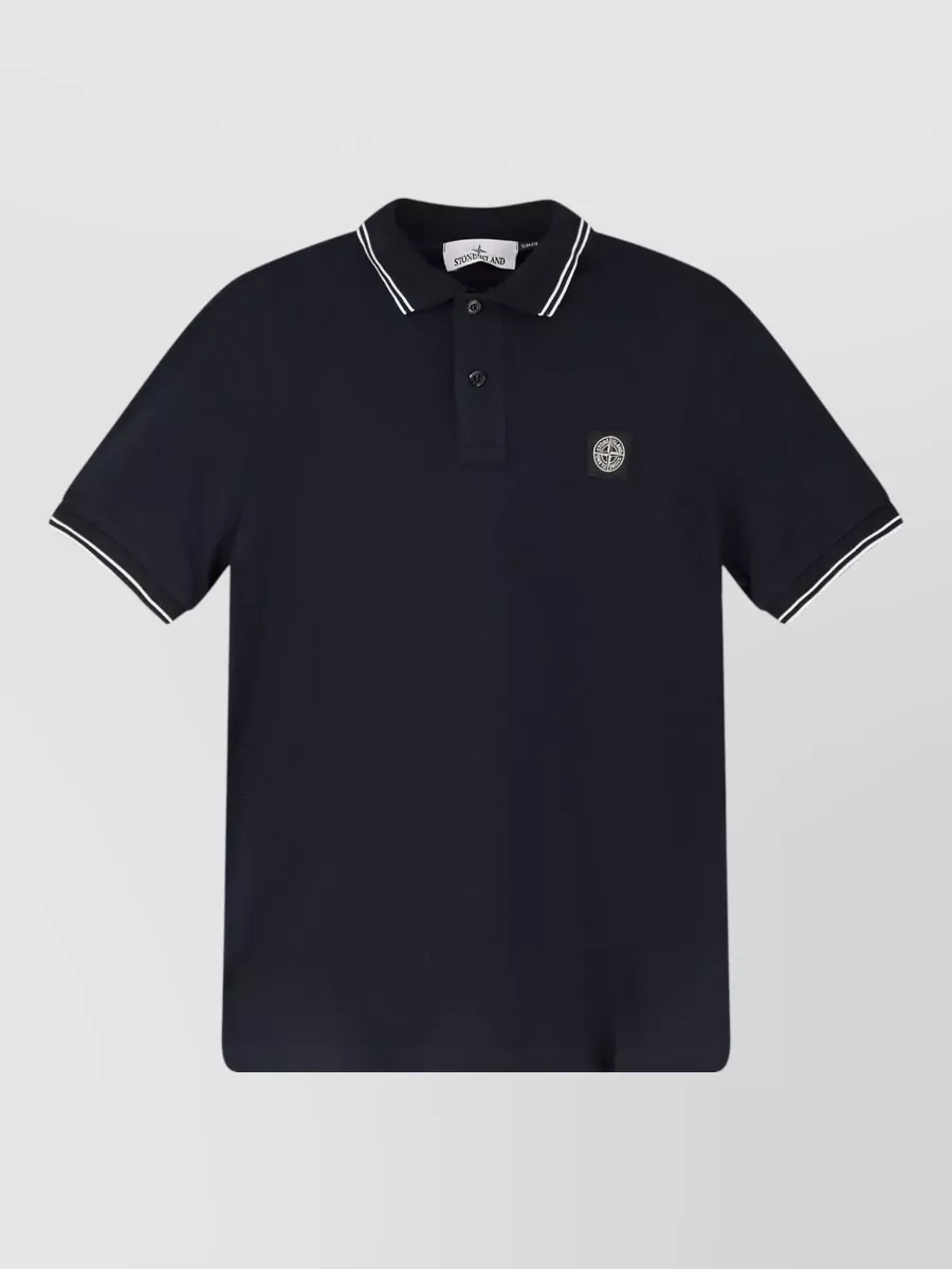 Stone Island Cotton piqué slim fit short sleeve polo shirt