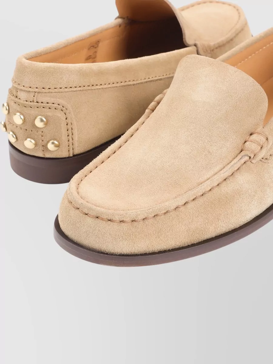 Tod's Loafers Round Toe Studded Detail Suede In Neutral